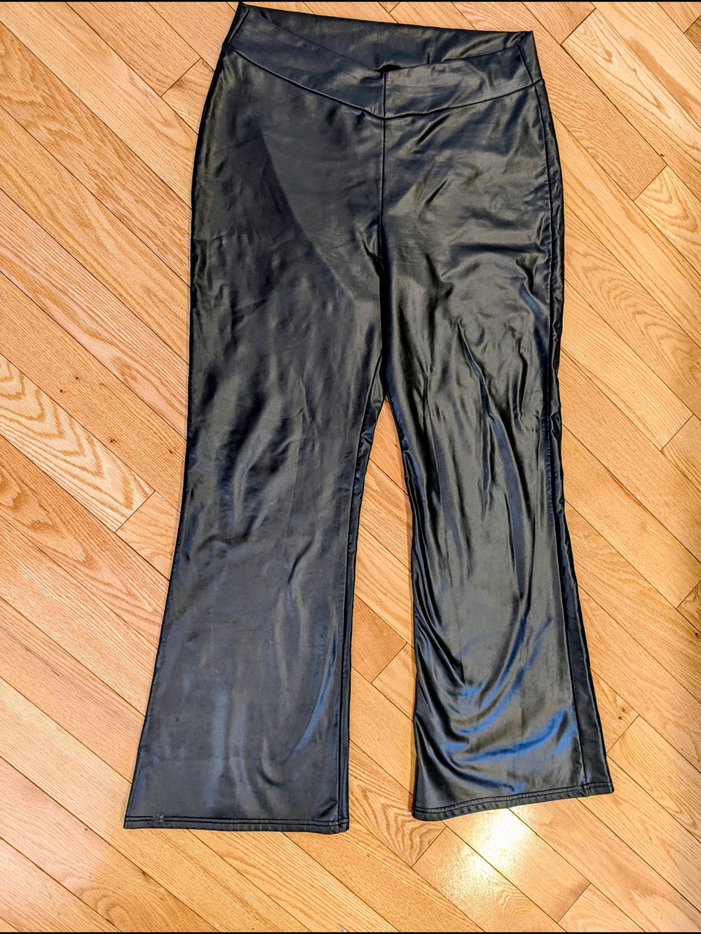 Black Faux Leather Flared Pants High Waisted Bell Bottom Leggings Boot cut XL